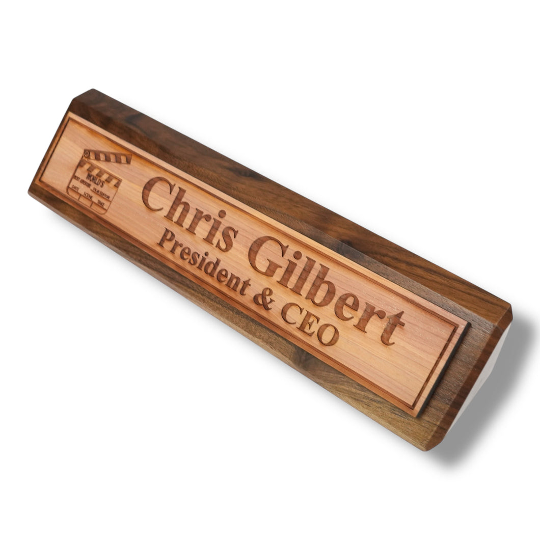 Desk Wedge Name Plate - PERSONALIZED - Worlds most awesome film editor - 11 Inches