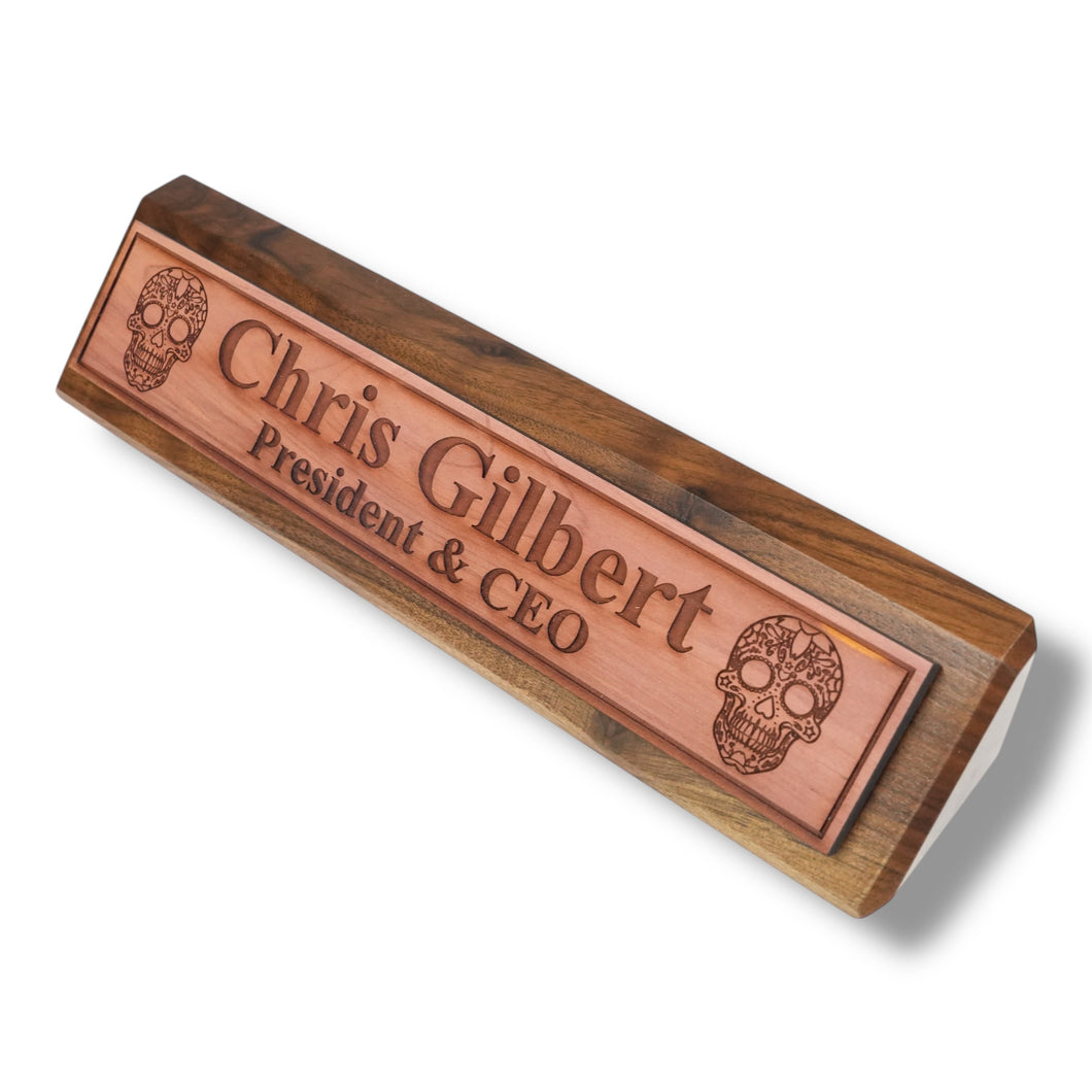 Desk Wedge Name Plate - PERSONALIZED - Sugar Skull - 11 Inches