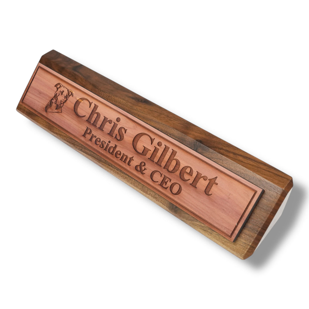 Desk Wedge Name Plate - PERSONALIZED - Pit Bull - 11 Inches