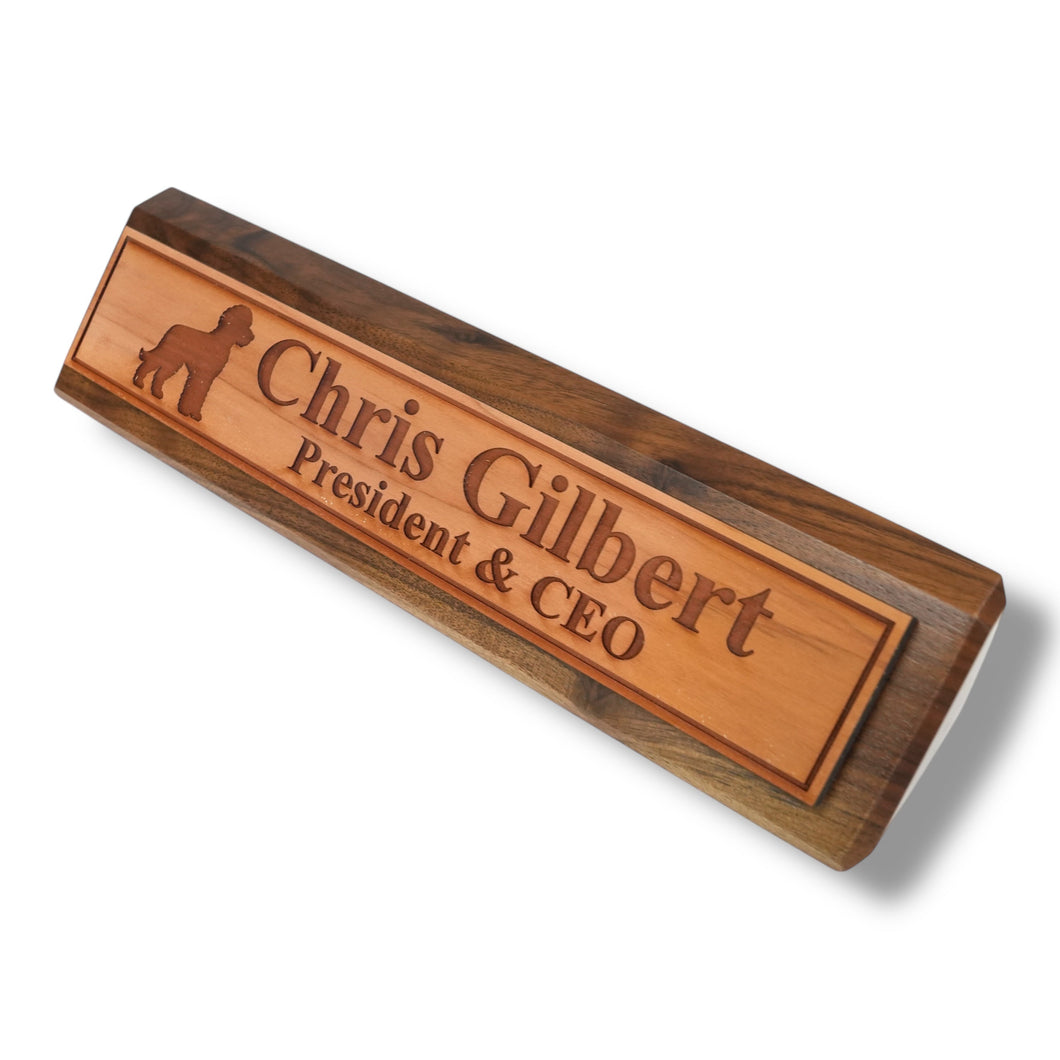 Desk Wedge Name Plate - PERSONALIZED - Golden Doodle - 11 Inches