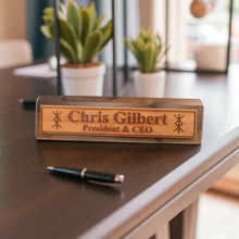 Load image into Gallery viewer, Desk Wedge Name Plate - PERSONALIZED - Viking Protection Rune - 11 Inches