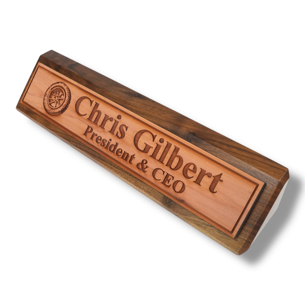 Desk Wedge Name Plate - PERSONALIZED - Wheel Tire - 11 Inches