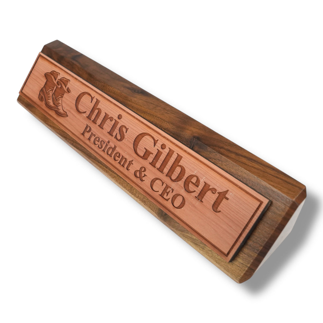 Desk Wedge Name Plate - PERSONALIZED - Cowboy Boots - 11 Inches