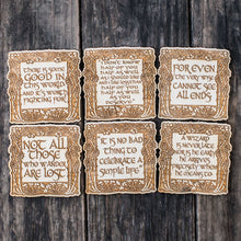 Load image into Gallery viewer, Fantasy Quotes Coaster Set of 6 Raw Wood