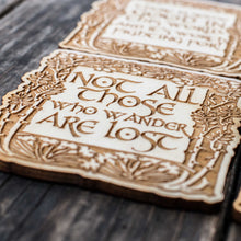 Load image into Gallery viewer, Fantasy Quotes Coaster Set of 6 Raw Wood