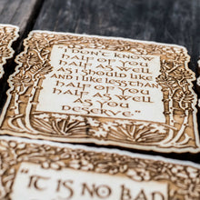 Load image into Gallery viewer, Fantasy Quotes Coaster Set of 6 Raw Wood