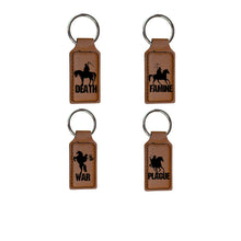 Load image into Gallery viewer, 4 Horsemen of the Apocalypse - set Flight Board with 4ea Rocks Glasses, shot glasses, Rawhide keychains, Cedar Coasters