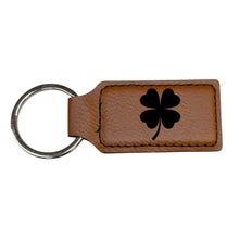 Load image into Gallery viewer, Keychain - Rectangle - 4 Leaf Clover - Leather - Irish