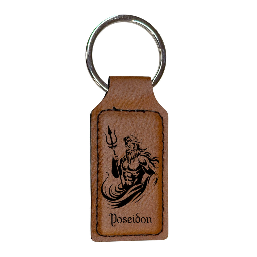 Keychain - Rectangle - Poseidon God of the Sea - Leather