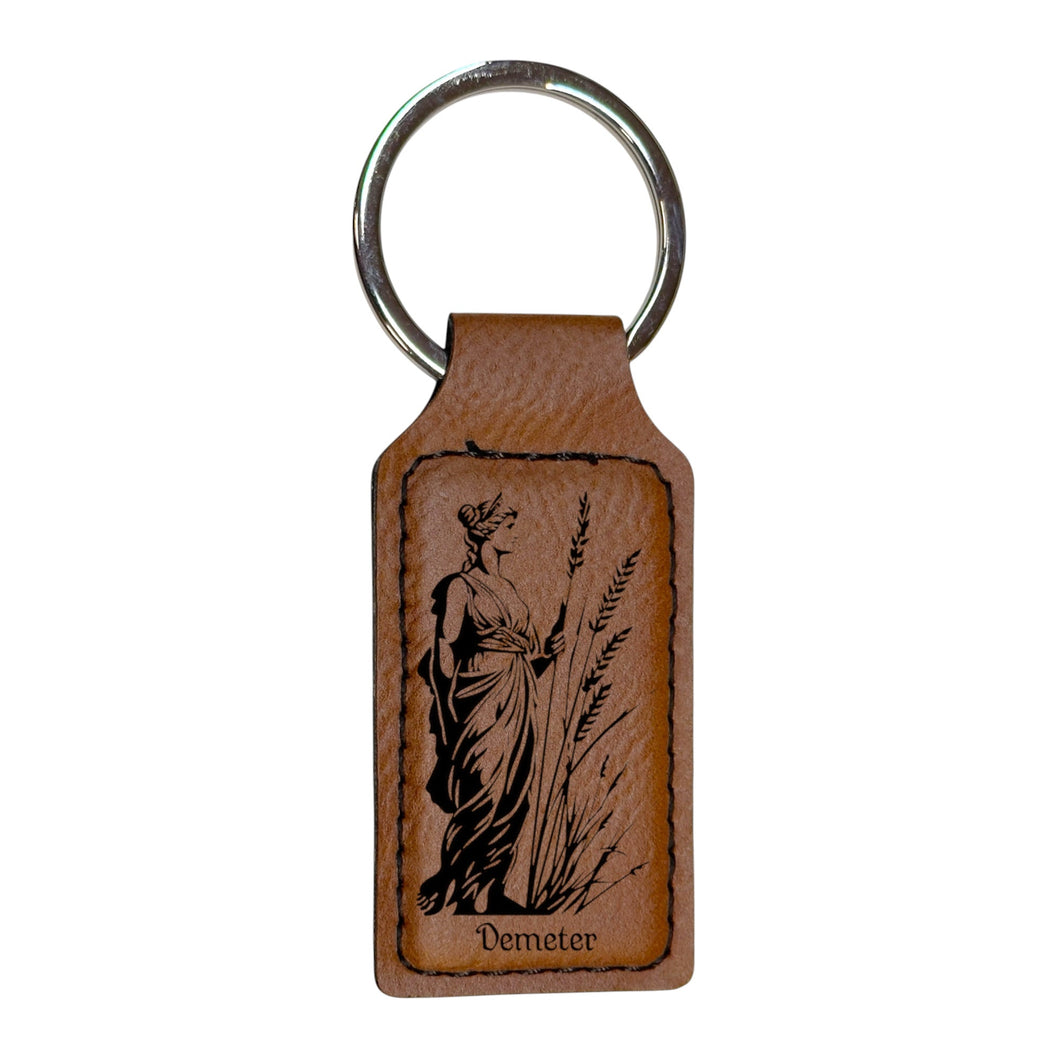 Keychain - Rectangle - Demeter Goddess of Agriculture - Leather