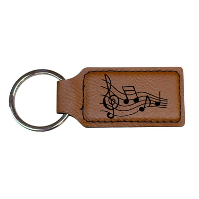Keychain - Rectangle - Music Notes - Leather