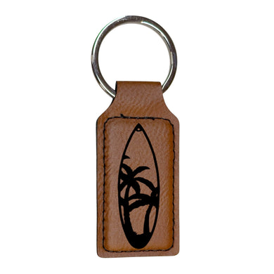 Keychain - Rectangle - Palm Tree Surfboard - Leather