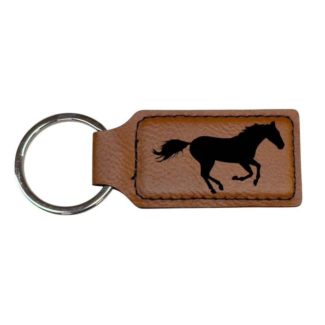 Keychain - Rectangle - Running Horse - Leather