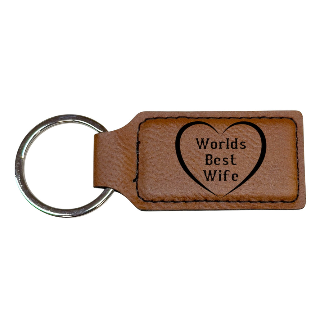 Keychain - Rectangle - Worlds Best Wife - Leather