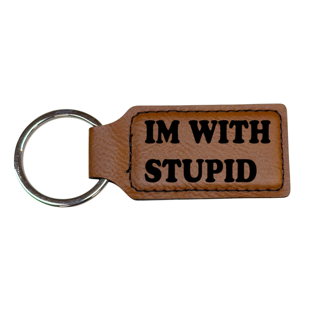 Keychain - Rectangle - Im with stupid - Leather