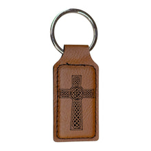 Load image into Gallery viewer, Keychain - Rectangle - Celtic Cross - Leather