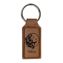 Load image into Gallery viewer, Keychain - Rectangle - Selene Goddess of the Moon - Leather