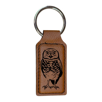 Keychain - Rectangle - Burrowing Owl - Leather