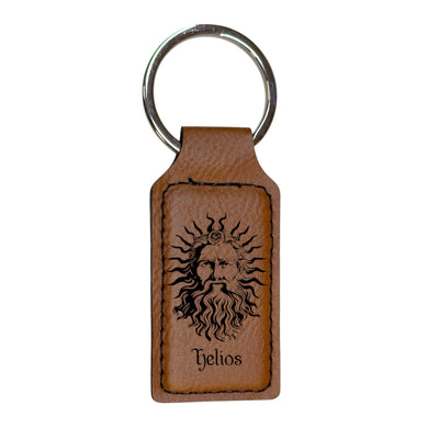Keychain - Rectangle - Helios God of the Sun - Leather