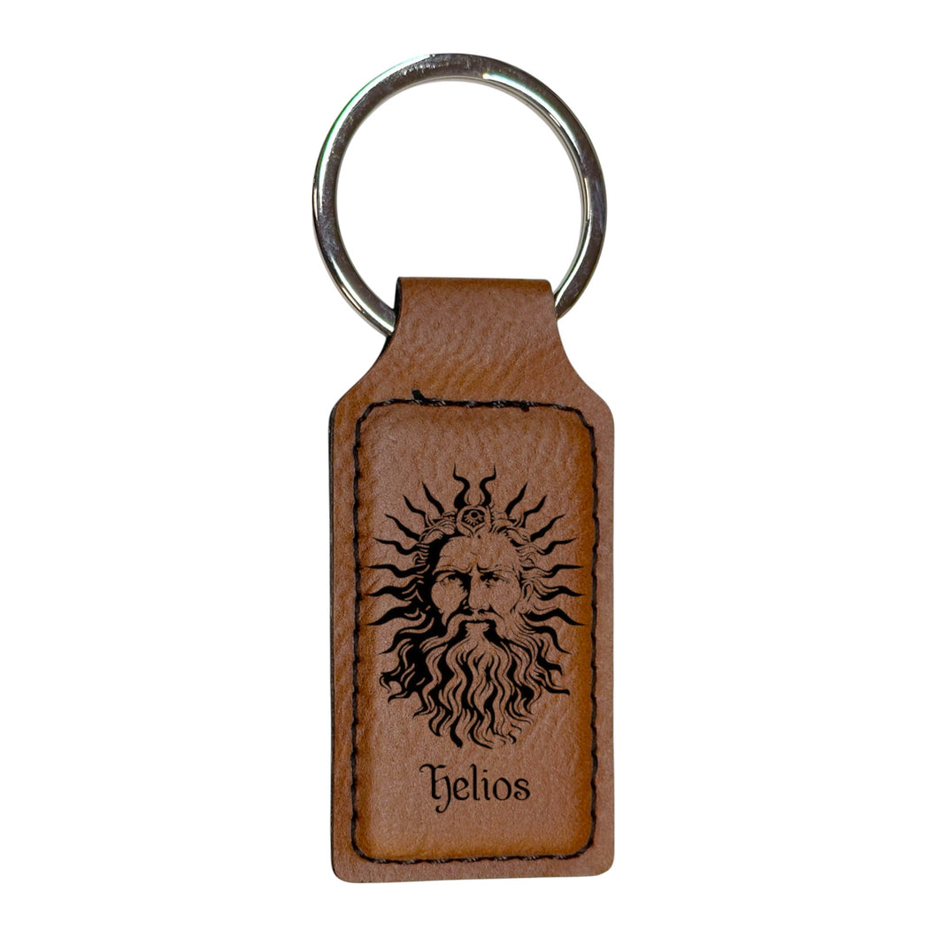 Keychain - Rectangle - Helios God of the Sun - Leather