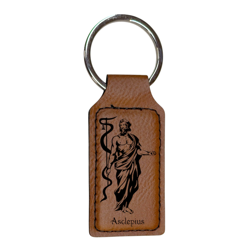 Keychain - Rectangle - Asclepius - Leather