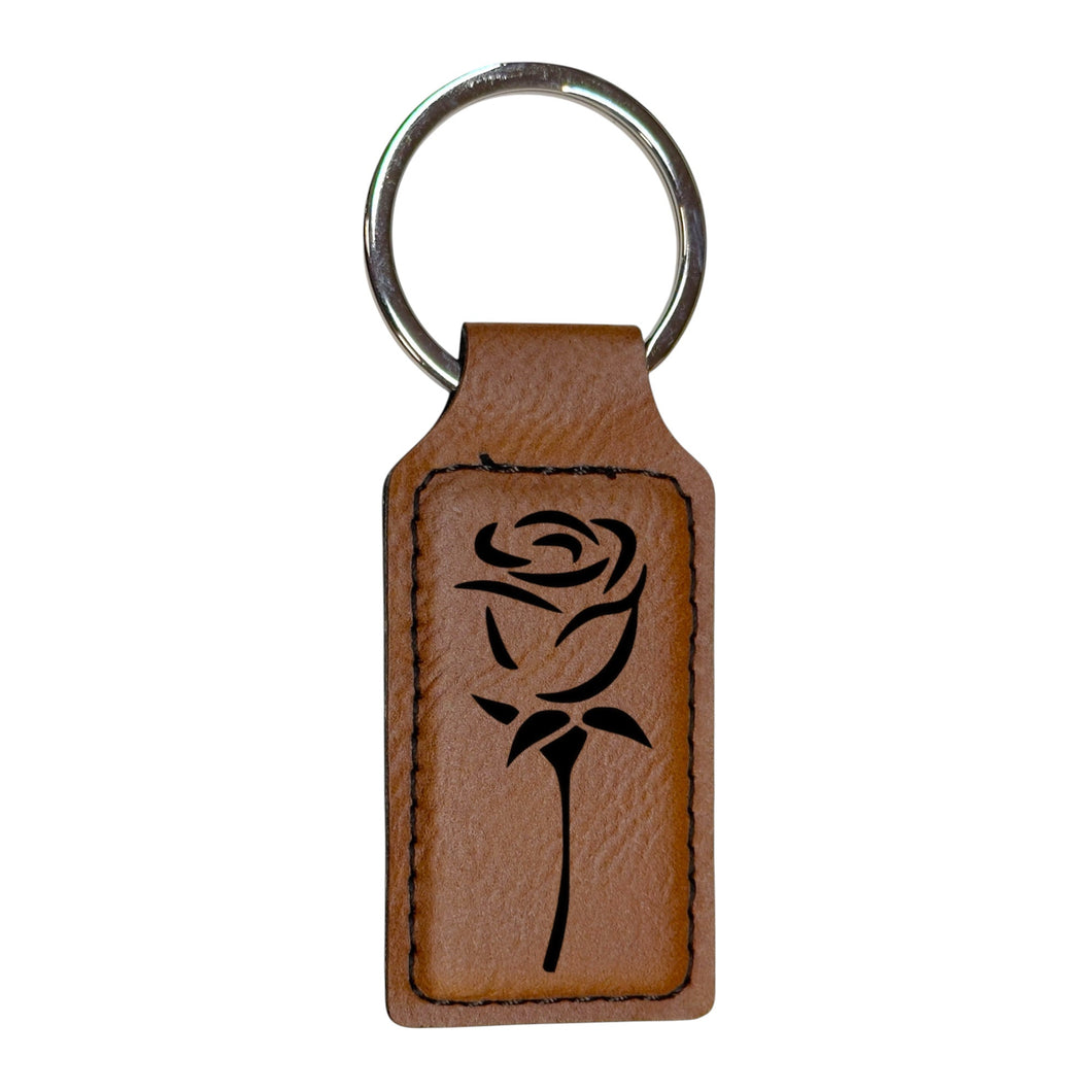 Keychain - Rectangle - Rose - Leather