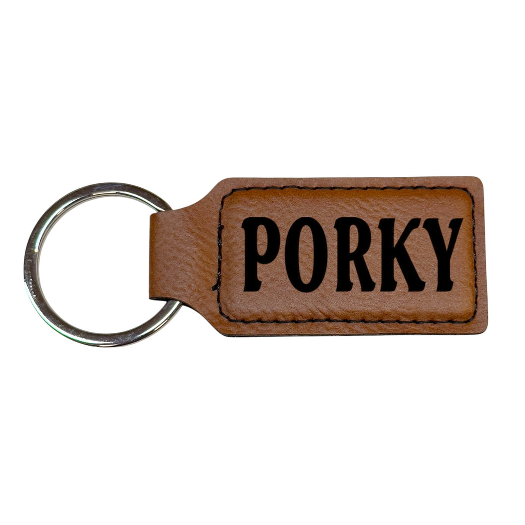 Keychain - Rectangle - Porky - Leather
