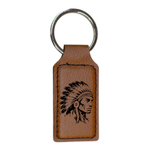 Load image into Gallery viewer, Keychain - Rectangle - Indian Chief - Leather
