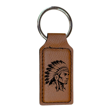 Keychain - Rectangle - Indian Chief - Leather