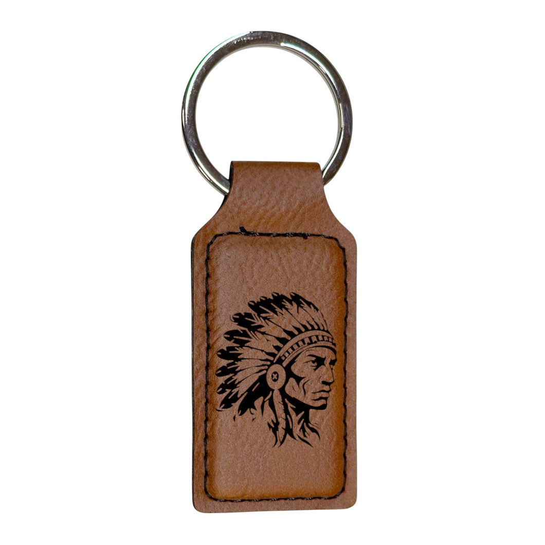 Keychain - Rectangle - Indian Chief - Leather