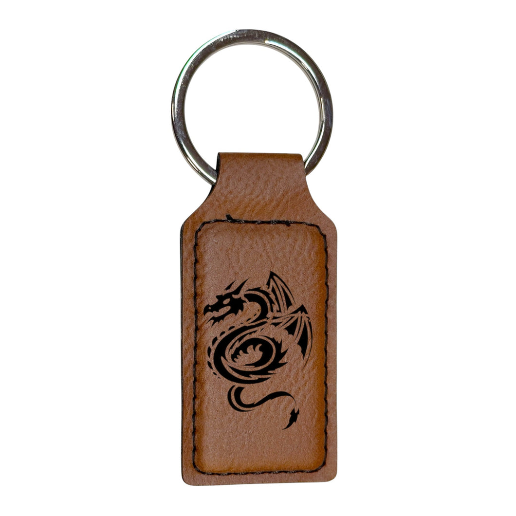 Keychain - Rectangle - Flying Dragon - Leather