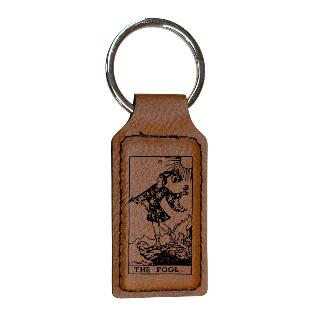 Keychain - Rectangle - The Fool Tarot Card - Leather