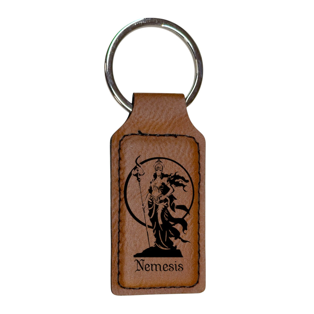 Keychain - Rectangle - Nemesis Goddess of Revenge - Leather