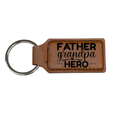 Keychain - Rectangle -  Father Grandpa Hero - Leather