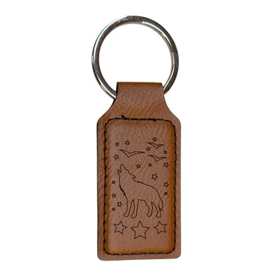 Keychain - Rectangle - Howling Wolf - Leather