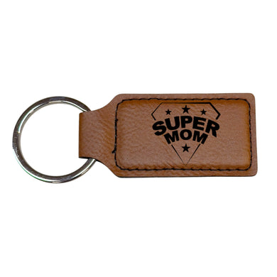 Keychain - Rectangle - Super Mom - Leather