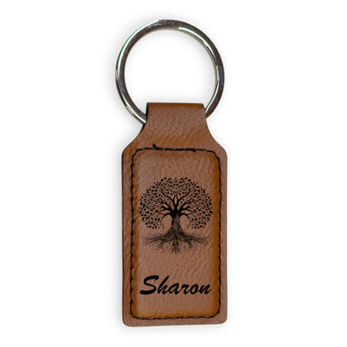 Keychain - Rectangle - PERSONALIZED - Celtic Tree of Life - Leather
