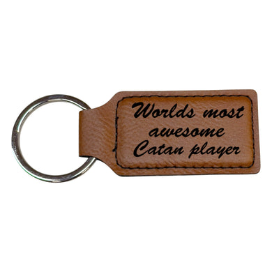 Keychain - Rectangle - Worlds most awesome Catan player - Leather