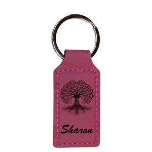 Keychain - Rectangle - PERSONALIZED - Celtic Tree of Life - Leather