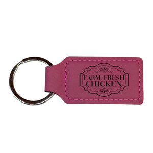 Keychain - Rectangle - Farm Fresh Chicken - Leather