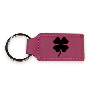 Keychain - Rectangle - 4 Leaf Clover - Leather - Irish