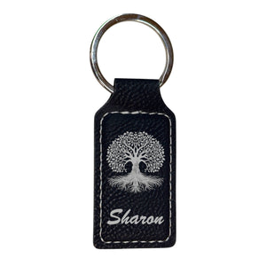 Keychain - Rectangle - PERSONALIZED - Celtic Tree of Life - Leather
