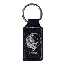 Load image into Gallery viewer, Keychain - Rectangle - Selene Goddess of the Moon - Leather