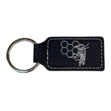 Load image into Gallery viewer, Keychain - Rectangle - Bee and Beehive - Leather