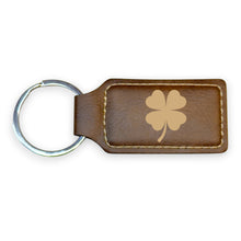 Load image into Gallery viewer, Keychain - Rectangle - 4 Leaf Clover - Leather - Irish