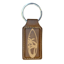 Load image into Gallery viewer, Keychain - Rectangle - Palm Tree Surfboard - Leather