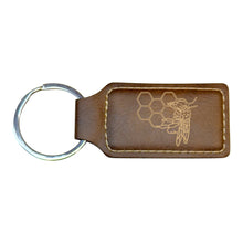 Load image into Gallery viewer, Keychain - Rectangle - Bee and Beehive - Leather