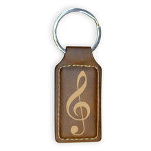 Load image into Gallery viewer, Keychain - Rectangle - Treble Clef Note - Leather