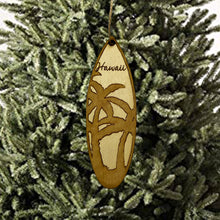 Load image into Gallery viewer, Ornament - Hawaii Palm Tree Surfboard - Raw Wood Maple