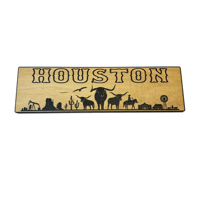 Houston Plaque with Landscape BLACK Sign 3x11
